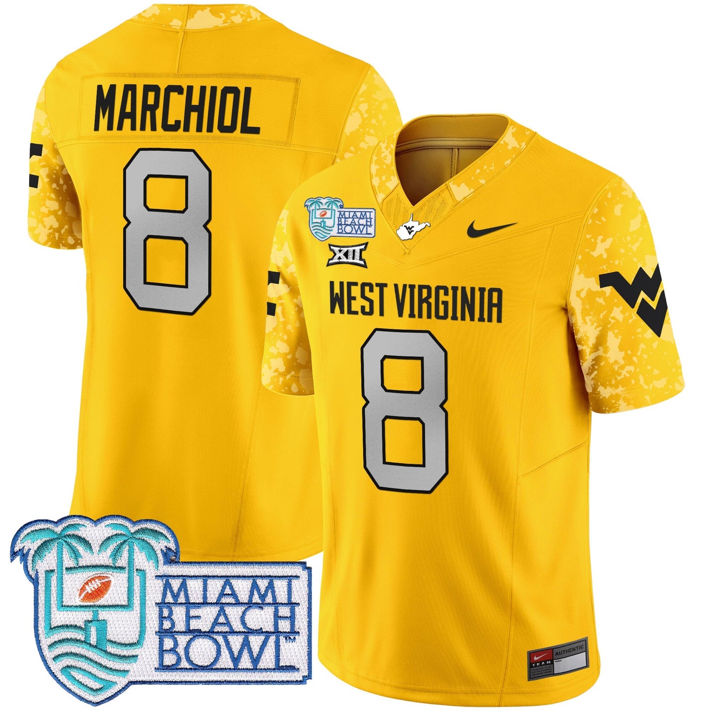 WVU 2025 Miami Beach Bowl Patch Vapor Limited Jersey - All Stitched