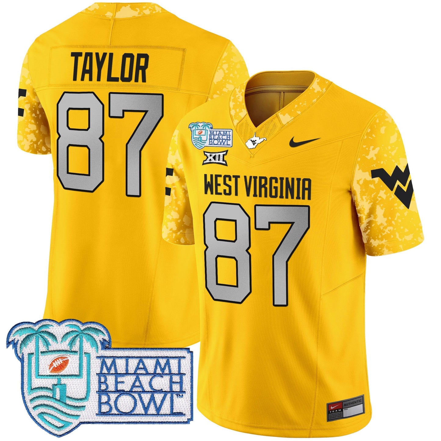 WVU 2025 Miami Beach Bowl Patch Vapor Limited Jersey - All Stitched
