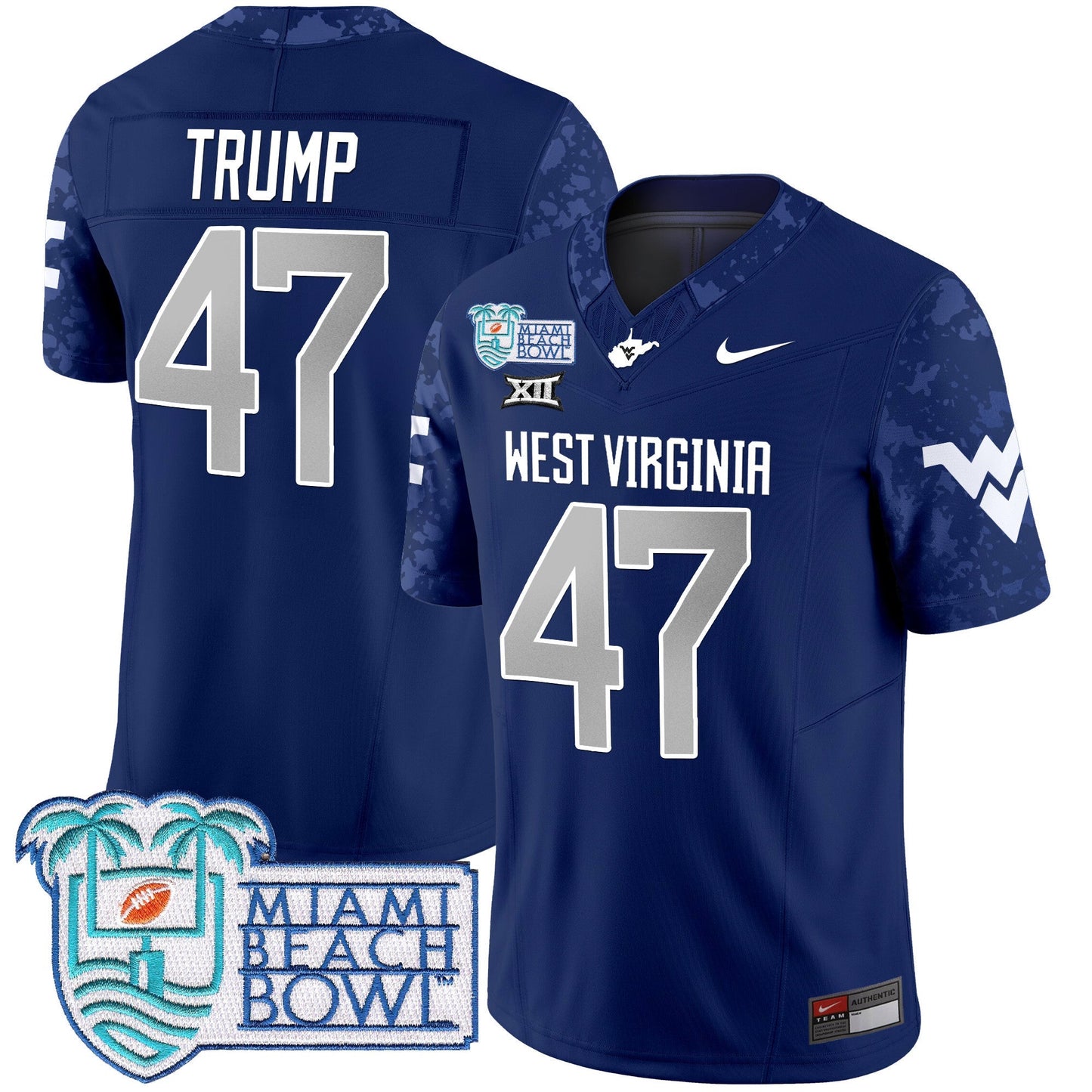 WVU 2025 Miami Beach Bowl Patch Vapor Limited Jersey - All Stitched
