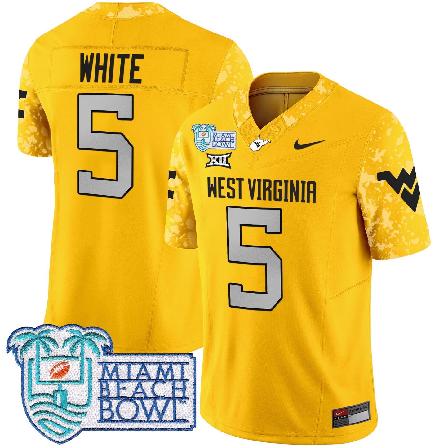 WVU 2025 Miami Beach Bowl Patch Vapor Limited Jersey - All Stitched