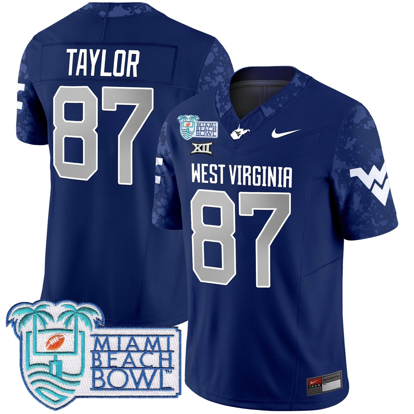 WVU 2025 Miami Beach Bowl Patch Vapor Limited Jersey - All Stitched