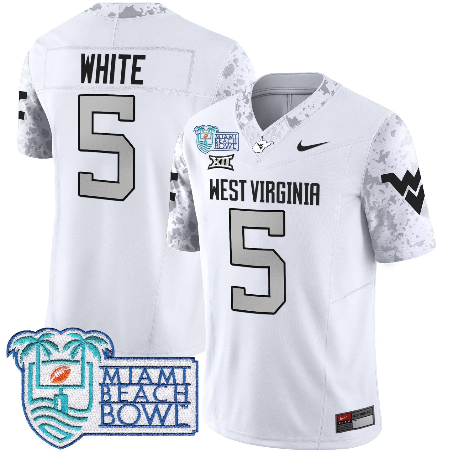 WVU 2025 Miami Beach Bowl Patch Vapor Limited Jersey - All Stitched