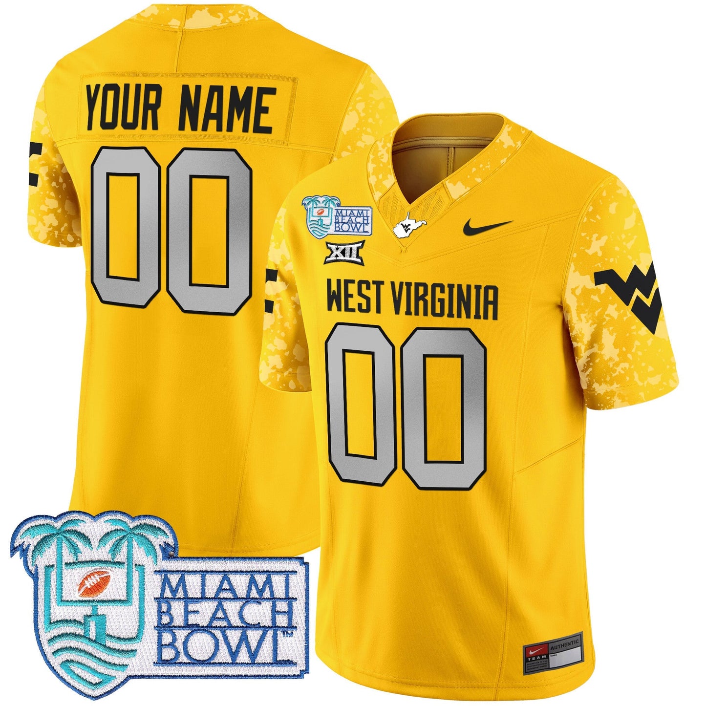 WVU 2025 Miami Beach Bowl Patch Vapor Limited Custom Jersey - All Stitched