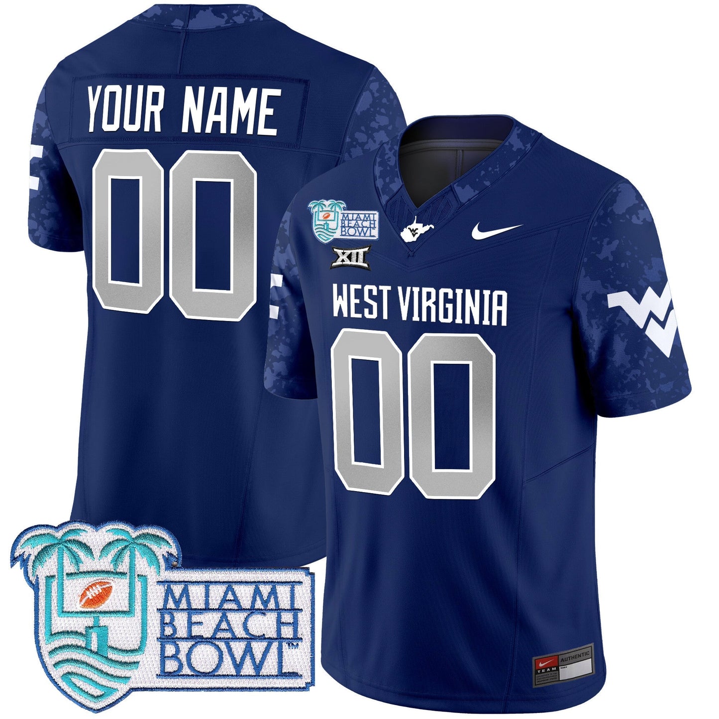 WVU 2025 Miami Beach Bowl Patch Vapor Limited Custom Jersey - All Stitched