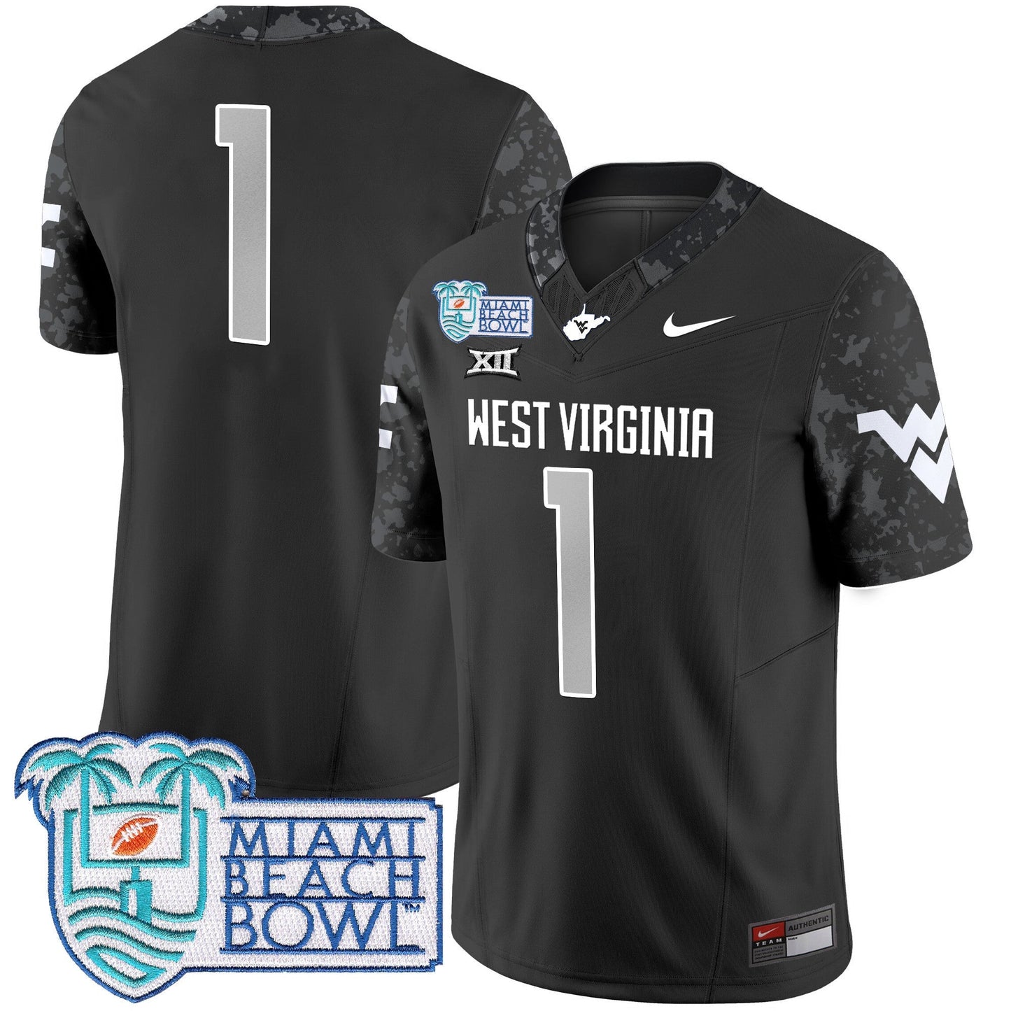 WVU 2025 Miami Beach Bowl Patch Vapor Limited Jersey - All Stitched