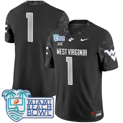 WVU 2025 Miami Beach Bowl Patch Vapor Limited Jersey - All Stitched