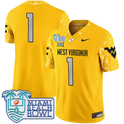 WVU 2025 Miami Beach Bowl Patch Vapor Limited Jersey - All Stitched