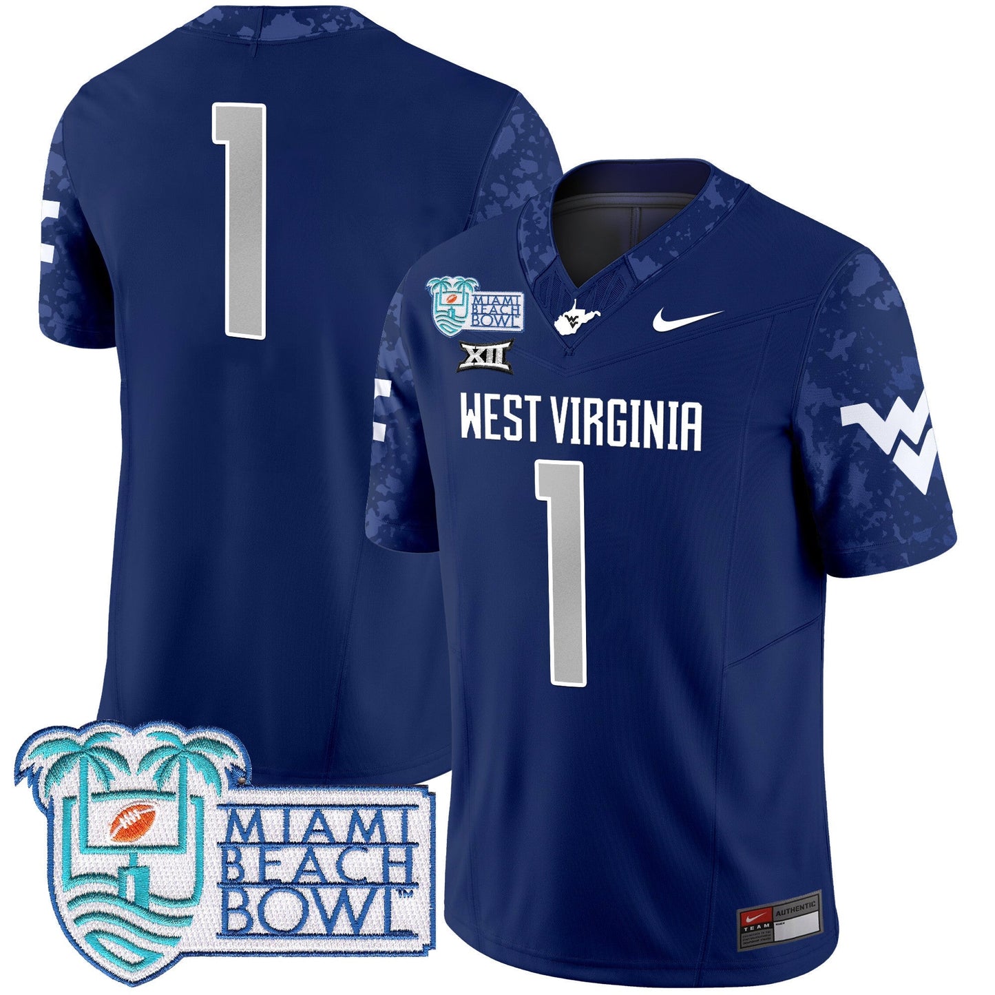 WVU 2025 Miami Beach Bowl Patch Vapor Limited Jersey - All Stitched