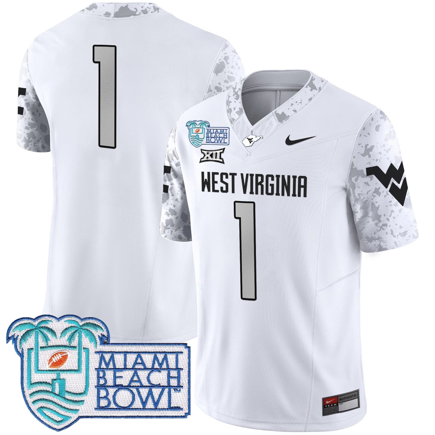 WVU 2025 Miami Beach Bowl Patch Vapor Limited Jersey - All Stitched