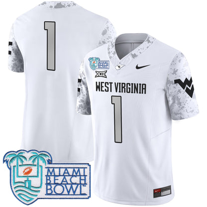 WVU 2025 Miami Beach Bowl Patch Vapor Limited Jersey - All Stitched