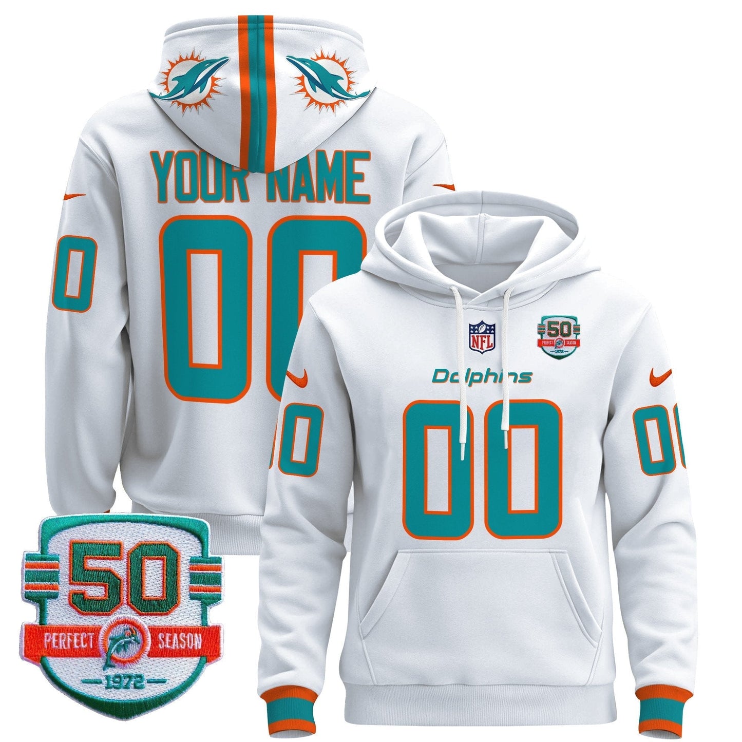 Dolphins 50th 1972 Perfect Season Patch Custom Pullover Hoodie