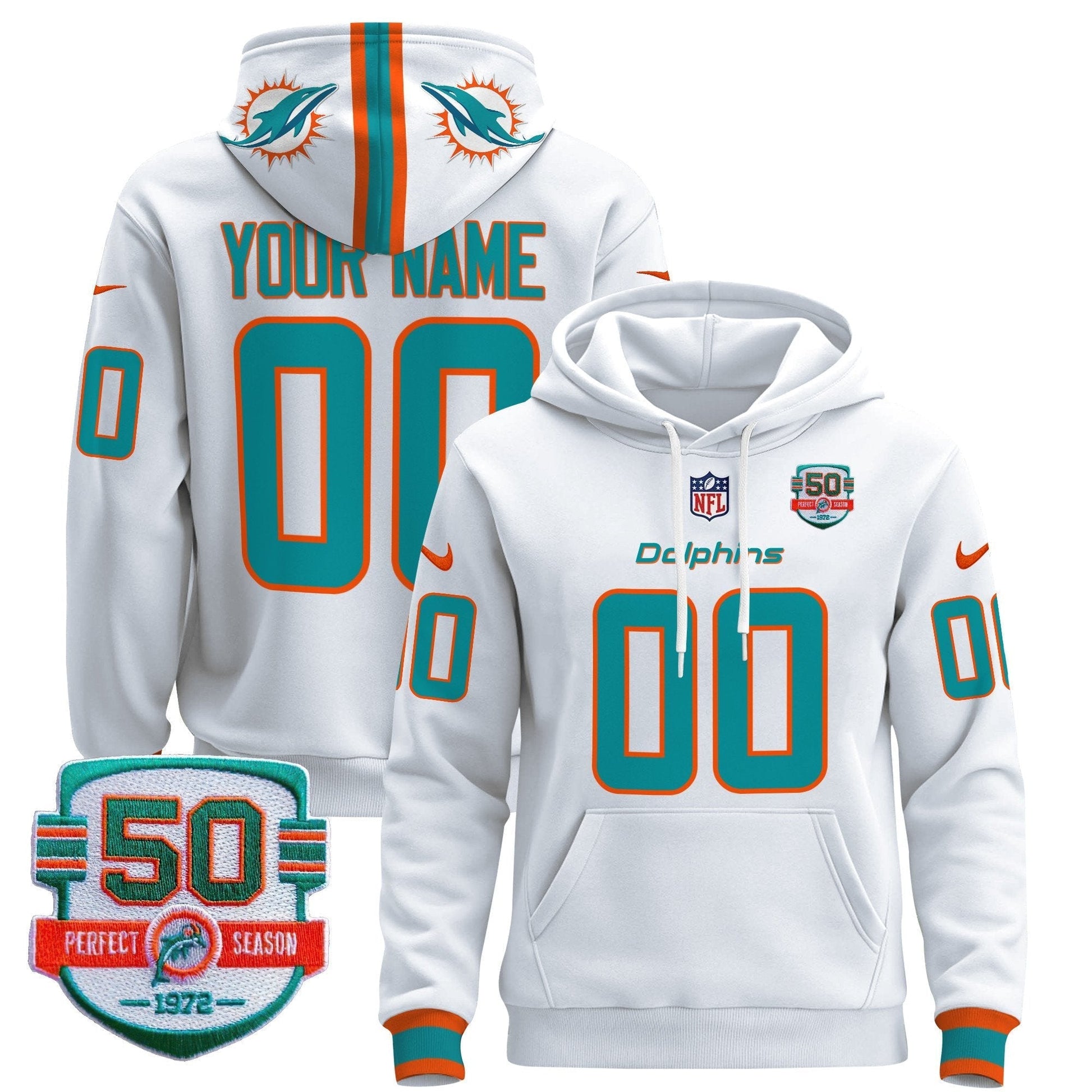 Dolphins 50th 1972 Perfect Season Patch Custom Pullover Hoodie