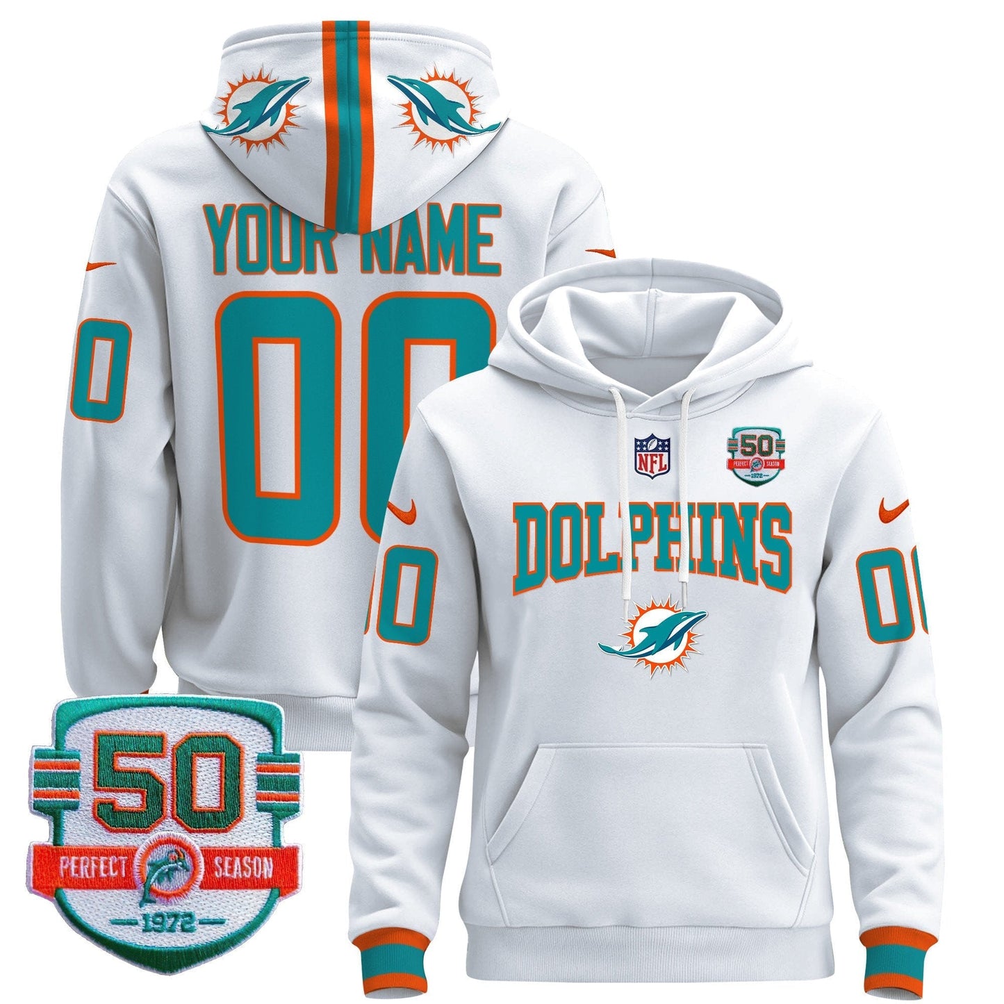 Dolphins 50th 1972 Perfect Season Patch Custom Pullover Hoodie V2