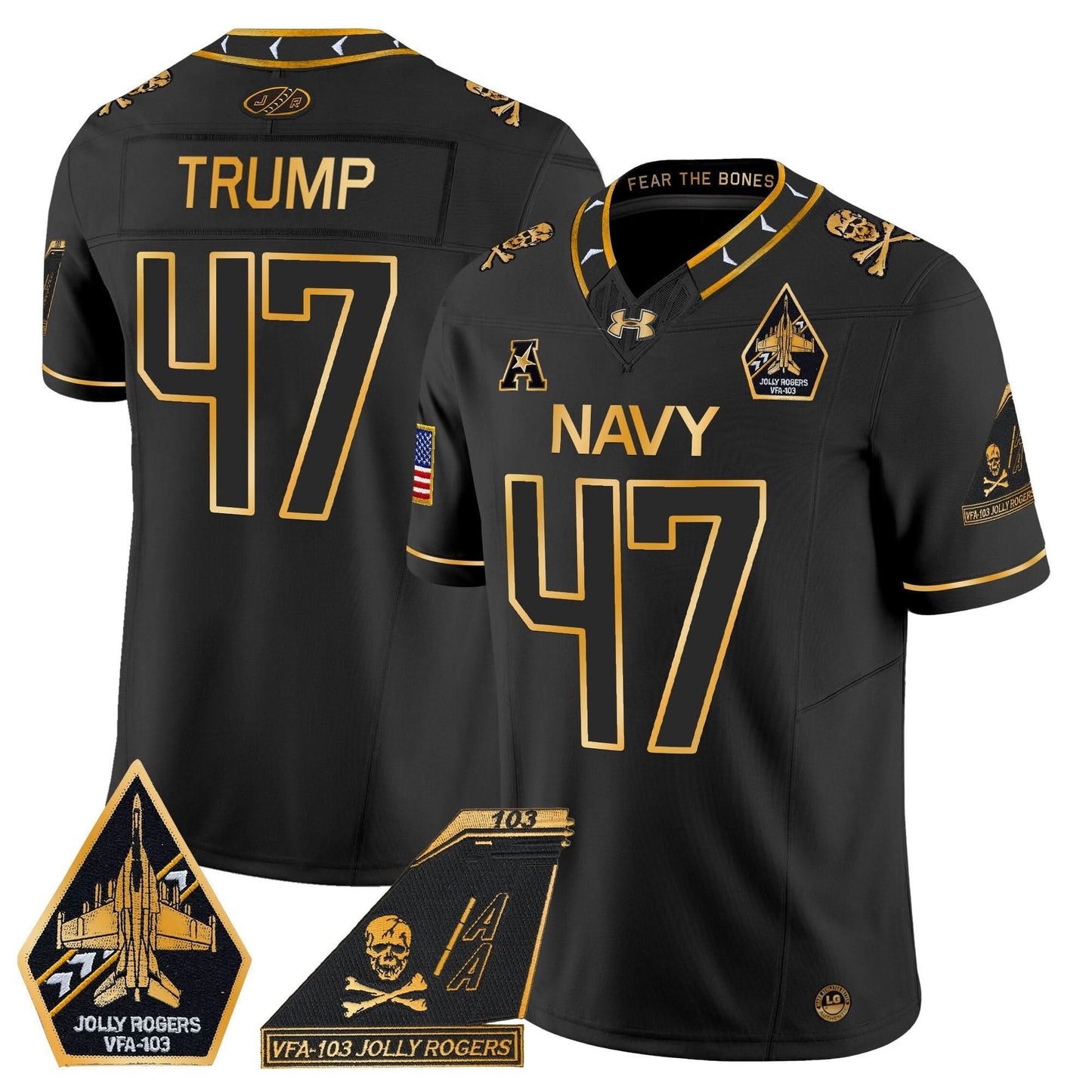 Navy Midshipmen 2024 Jolly Rogers Patch Gold Vapor Limited Jersey - All Stitched