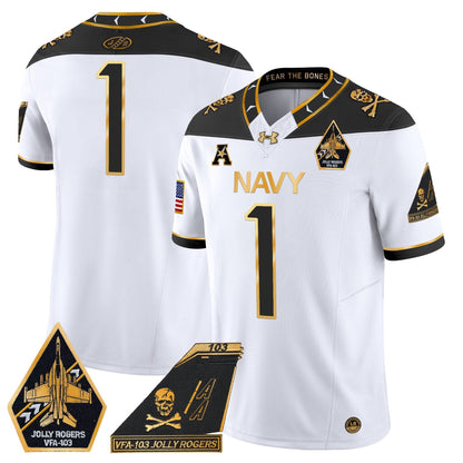 Navy Midshipmen 2024 Jolly Rogers Patch Gold Vapor Limited Jersey - All Stitched