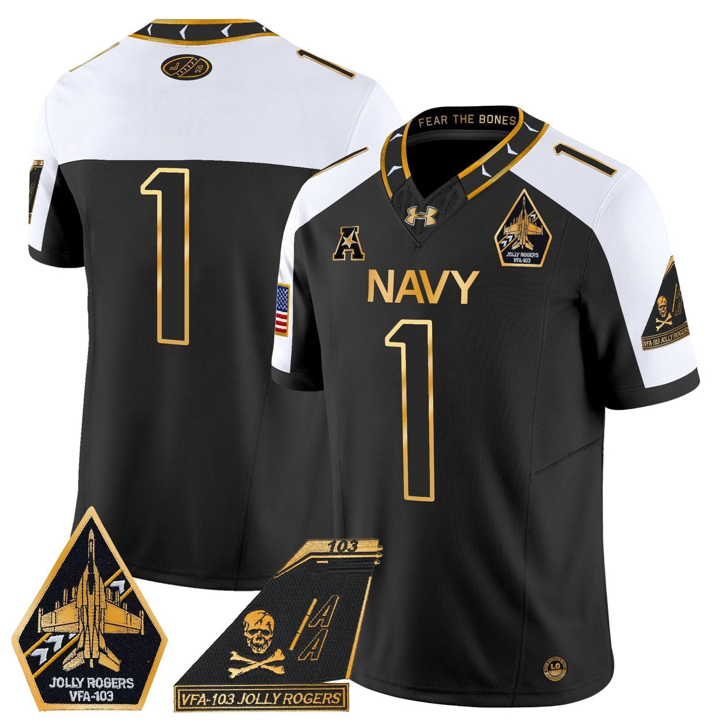 Navy Midshipmen 2024 Jolly Rogers Patch Gold Vapor Limited Jersey - All Stitched