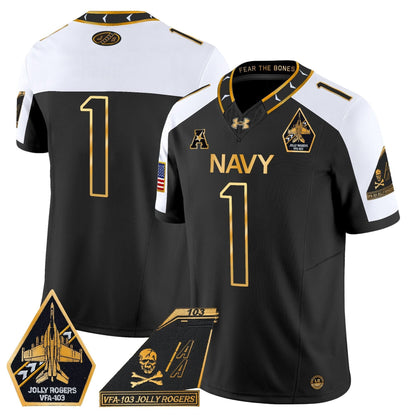 Navy Midshipmen 2024 Jolly Rogers Patch Gold Vapor Limited Jersey - All Stitched