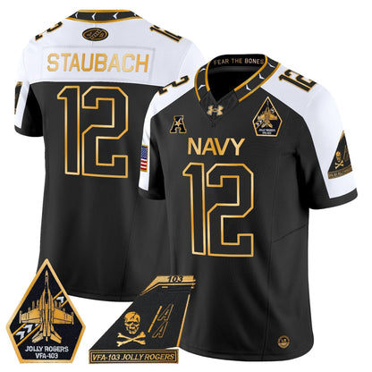 Navy Midshipmen 2024 Jolly Rogers Patch Gold Vapor Limited Jersey - All Stitched