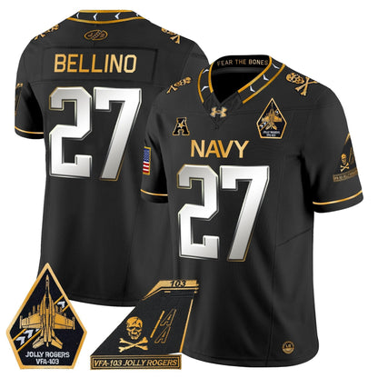 Navy Midshipmen 2024 Jolly Rogers Patch Gold Vapor Limited Jersey - All Stitched