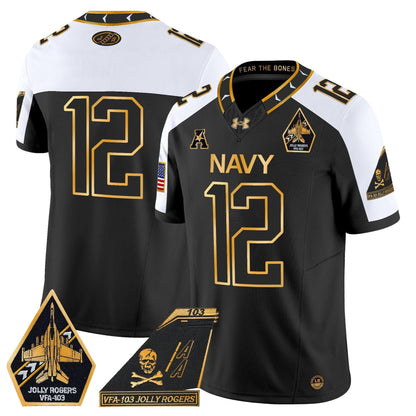 Navy Midshipmen 2024 Jolly Rogers Patch Gold Vapor Limited Jersey - All Stitched