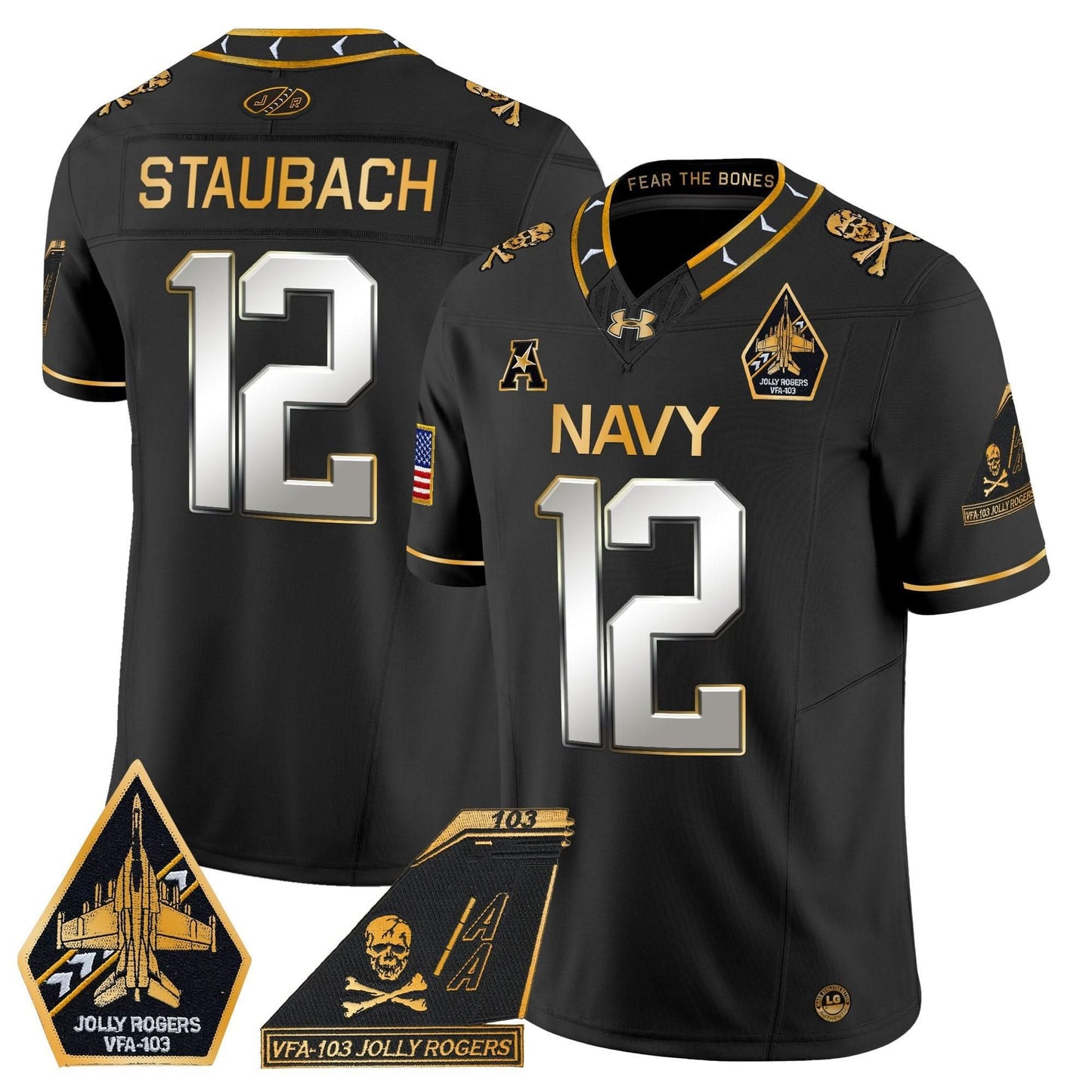Navy Midshipmen 2024 Jolly Rogers Patch Gold Vapor Limited Jersey - All Stitched