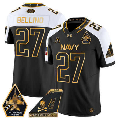 Navy Midshipmen 2024 Jolly Rogers Patch Gold Vapor Limited Jersey - All Stitched