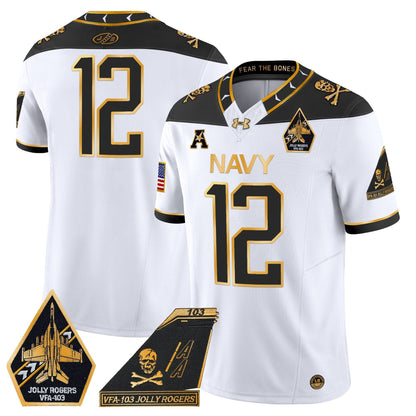 Navy Midshipmen 2024 Jolly Rogers Patch Gold Vapor Limited Jersey - All Stitched