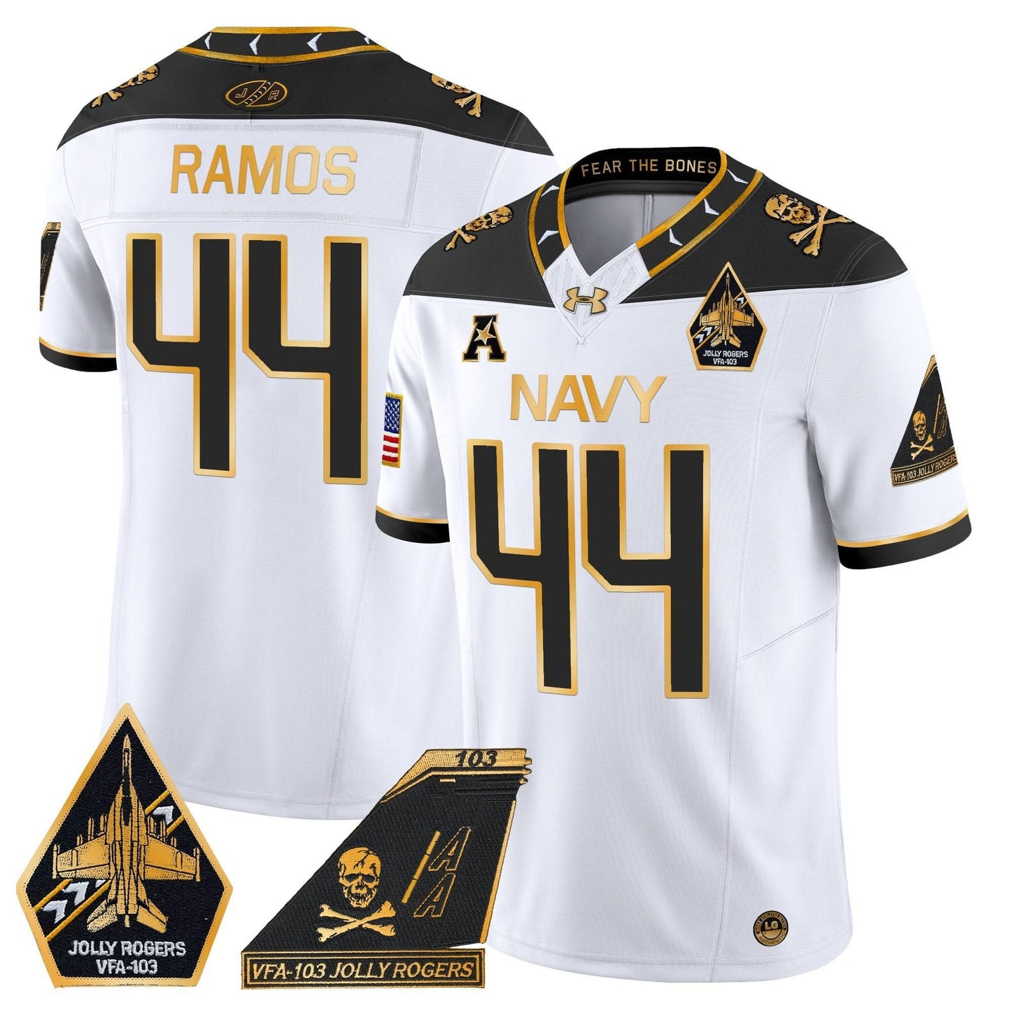 Navy Midshipmen 2024 Jolly Rogers Patch Gold Vapor Limited Jersey - All Stitched