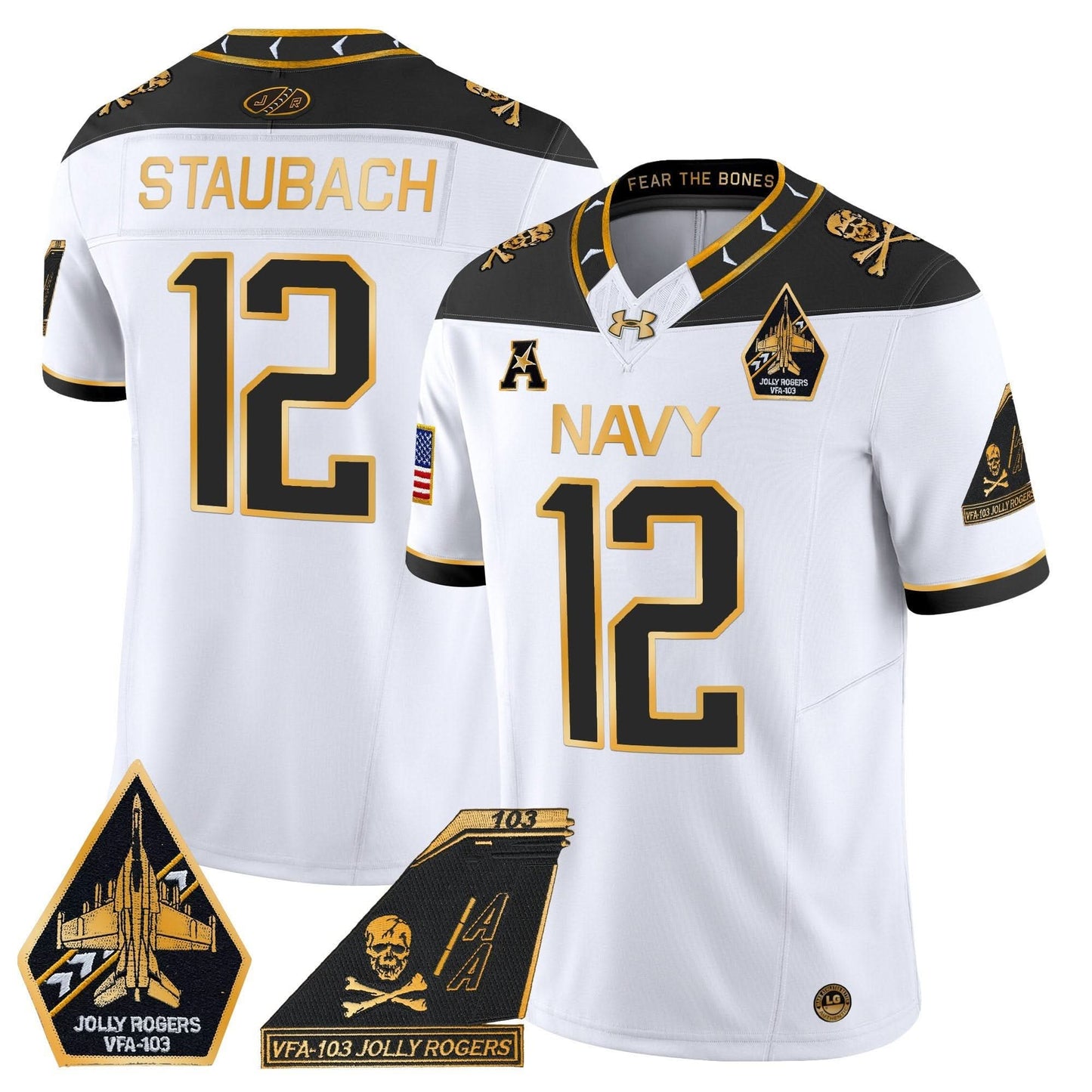 Navy Midshipmen 2024 Jolly Rogers Patch Gold Vapor Limited Jersey - All Stitched