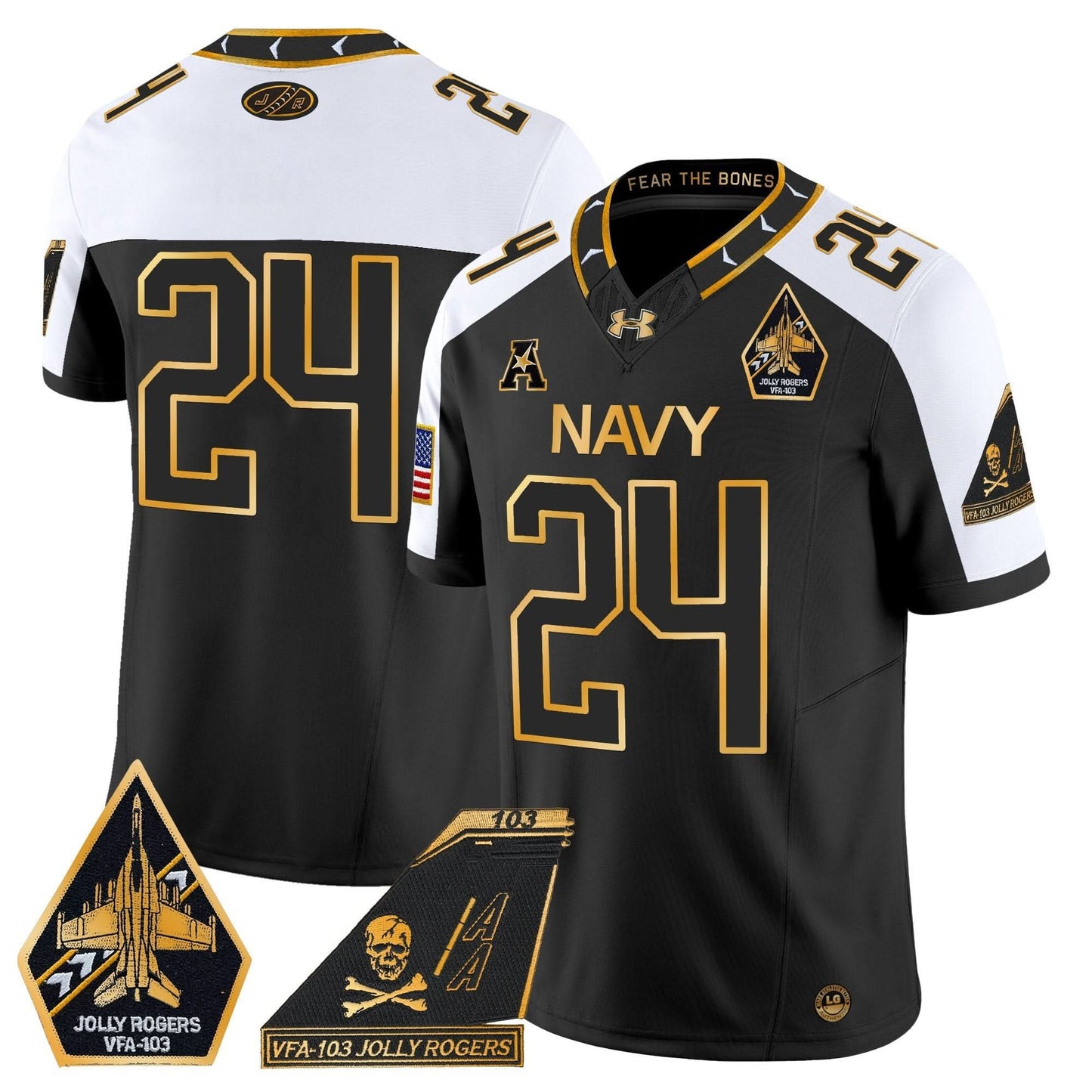 Navy Midshipmen 2024 Jolly Rogers Patch Gold Vapor Limited Jersey - All Stitched