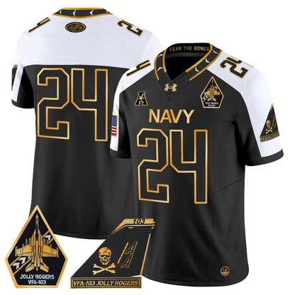 Navy Midshipmen 2024 Jolly Rogers Patch Gold Vapor Limited Jersey - All Stitched
