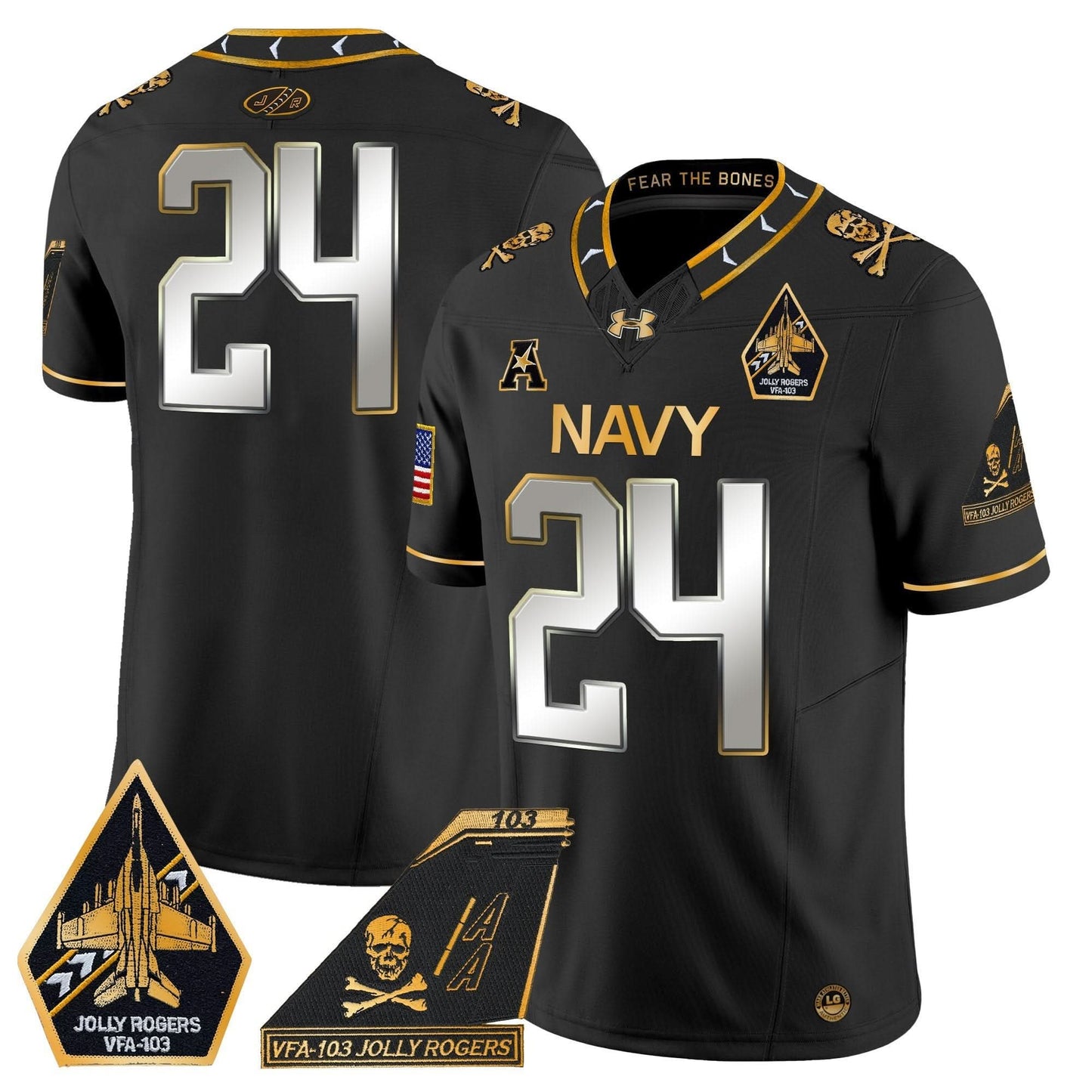 Navy Midshipmen 2024 Jolly Rogers Patch Gold Vapor Limited Jersey - All Stitched