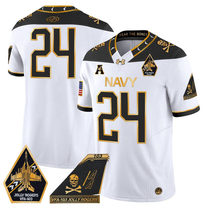 Navy Midshipmen 2024 Jolly Rogers Patch Gold Vapor Limited Jersey - All Stitched