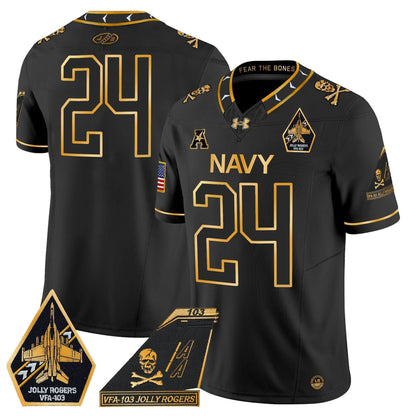 Navy Midshipmen 2024 Jolly Rogers Patch Gold Vapor Limited Jersey - All Stitched