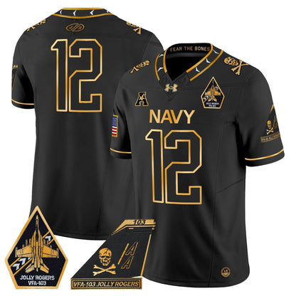 Navy Midshipmen 2024 Jolly Rogers Patch Gold Vapor Limited Jersey - All Stitched