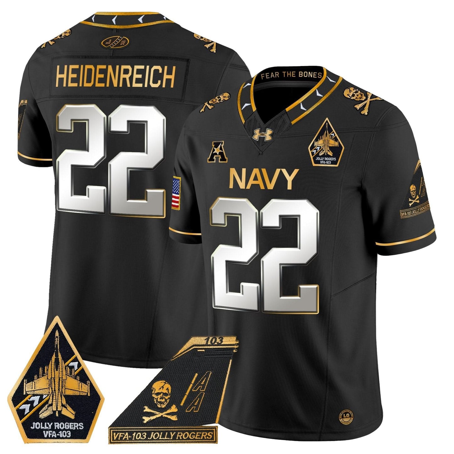 Navy Midshipmen 2024 Jolly Rogers Patch Gold Vapor Limited Jersey - All Stitched
