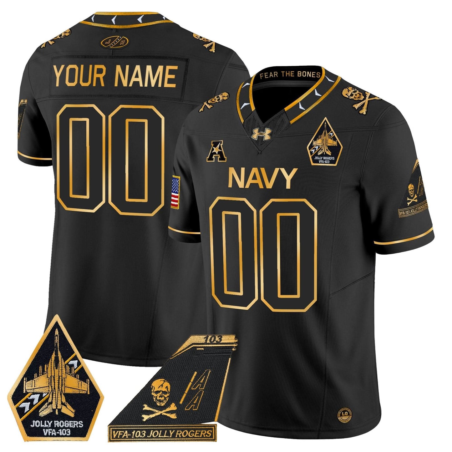 Navy Midshipmen 2024 Jolly Rogers Patch Gold Vapor Limited Custom Jersey - All Stitched