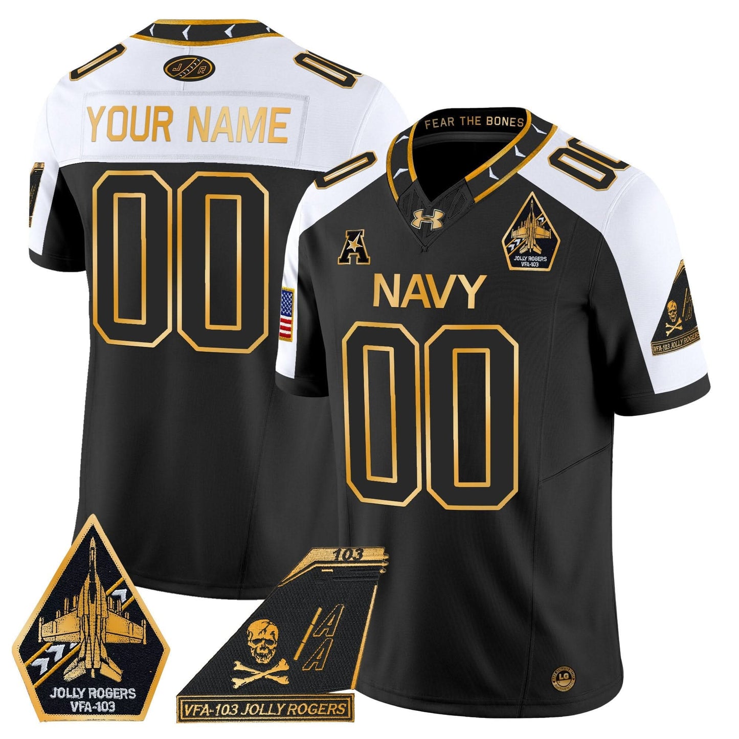 Navy Midshipmen 2024 Jolly Rogers Patch Gold Vapor Limited Custom Jersey - All Stitched