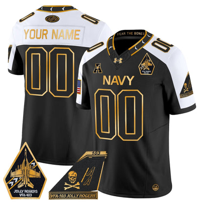 Navy Midshipmen 2024 Jolly Rogers Patch Gold Vapor Limited Custom Jersey - All Stitched
