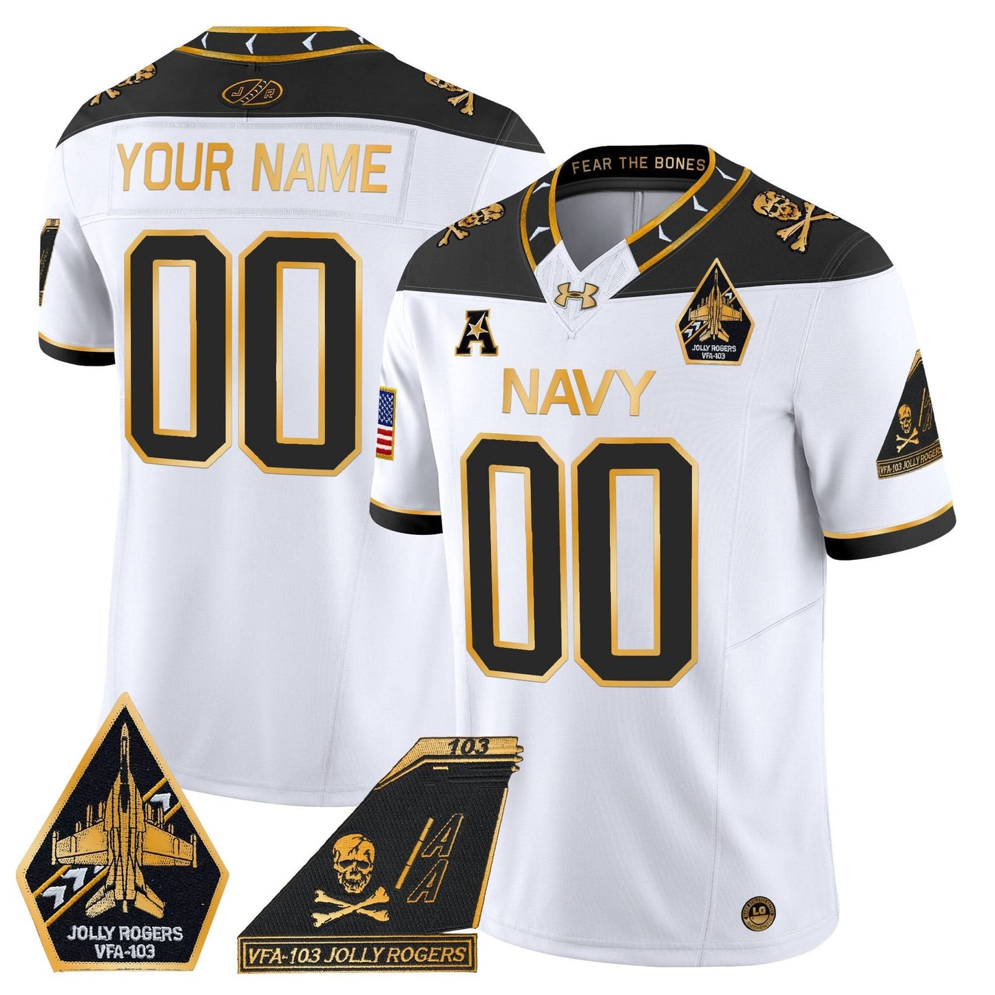 Navy Midshipmen 2024 Jolly Rogers Patch Gold Vapor Limited Custom Jersey - All Stitched