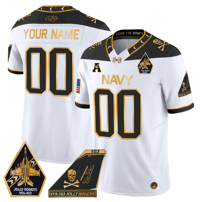 Navy Midshipmen 2024 Jolly Rogers Patch Gold Vapor Limited Custom Jersey - All Stitched