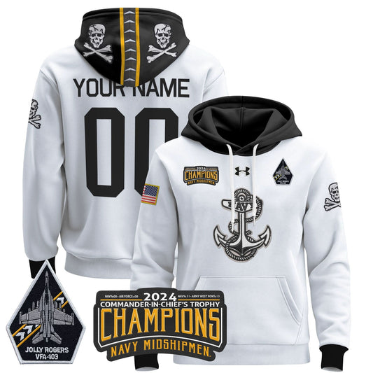 Navy Midshipmen 2024 Commander-In-Chief's Trophy Champions Patch Custom Pullover Hoodie - Stitched