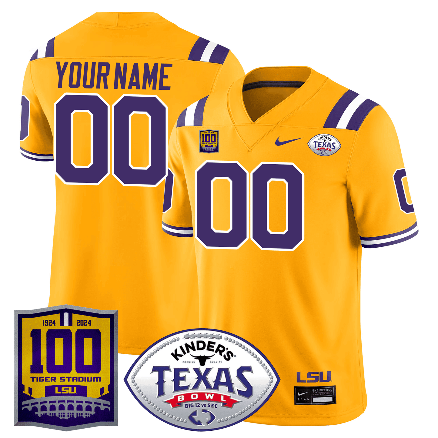 LSU 100 Years of Tiger Stadium & Texas Bowl Patch Vapor Limited Custom Jersey - All Stitched