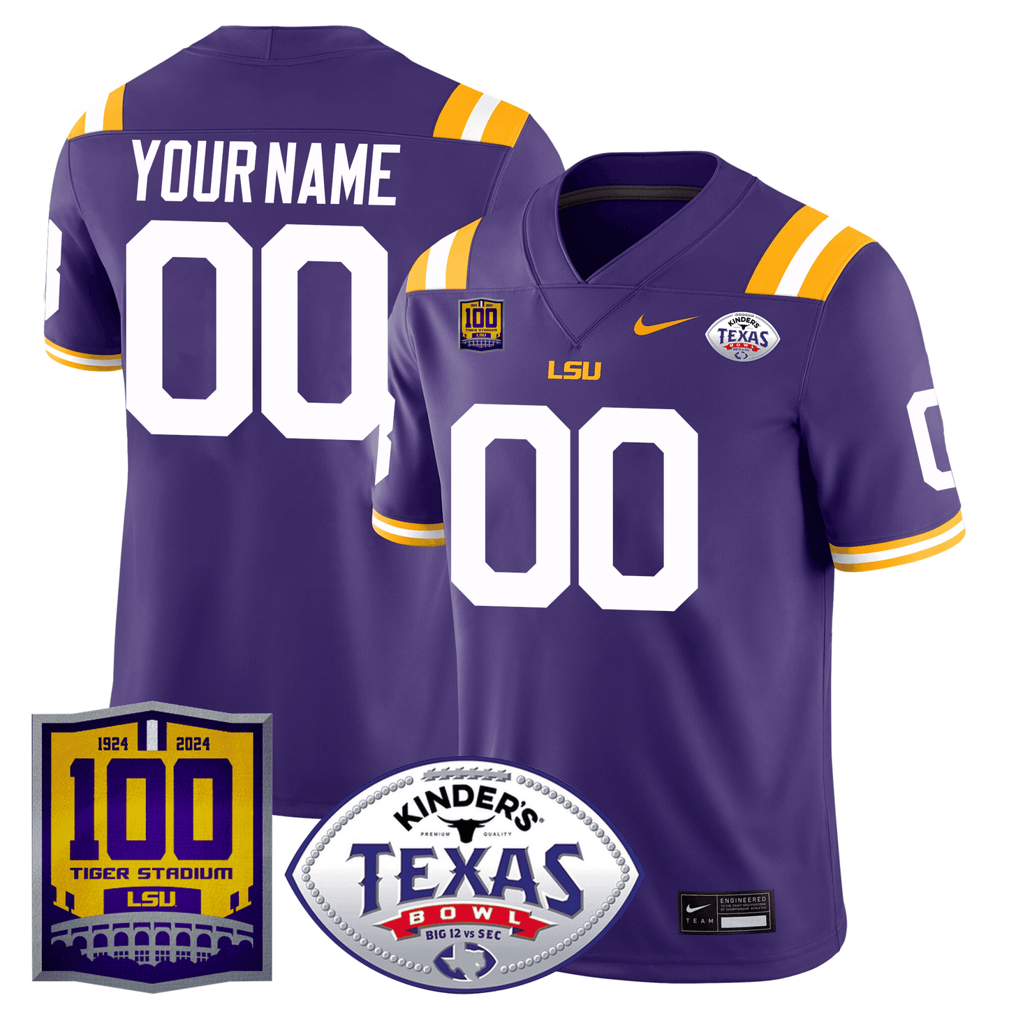 LSU 100 Years of Tiger Stadium & Texas Bowl Patch Vapor Limited Custom Jersey - All Stitched