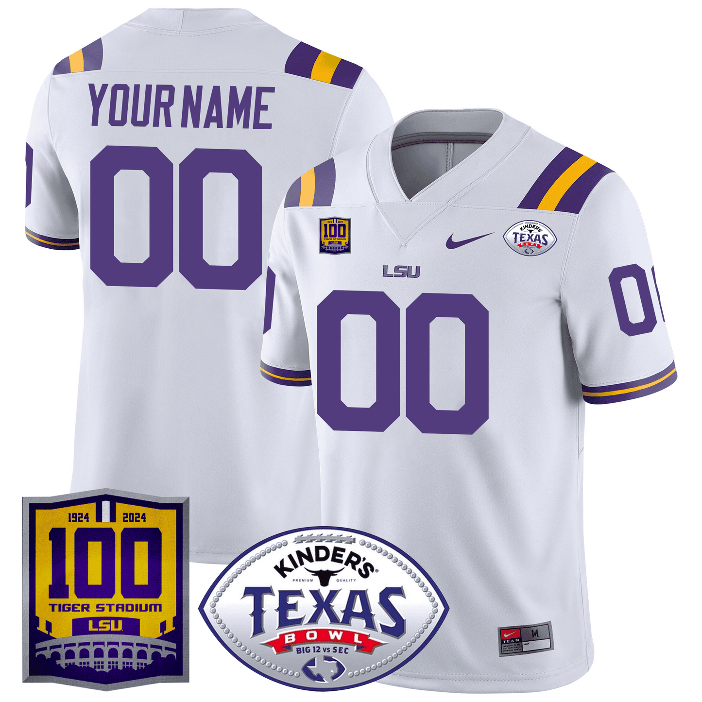 LSU 100 Years of Tiger Stadium & Texas Bowl Patch Vapor Limited Custom Jersey - All Stitched