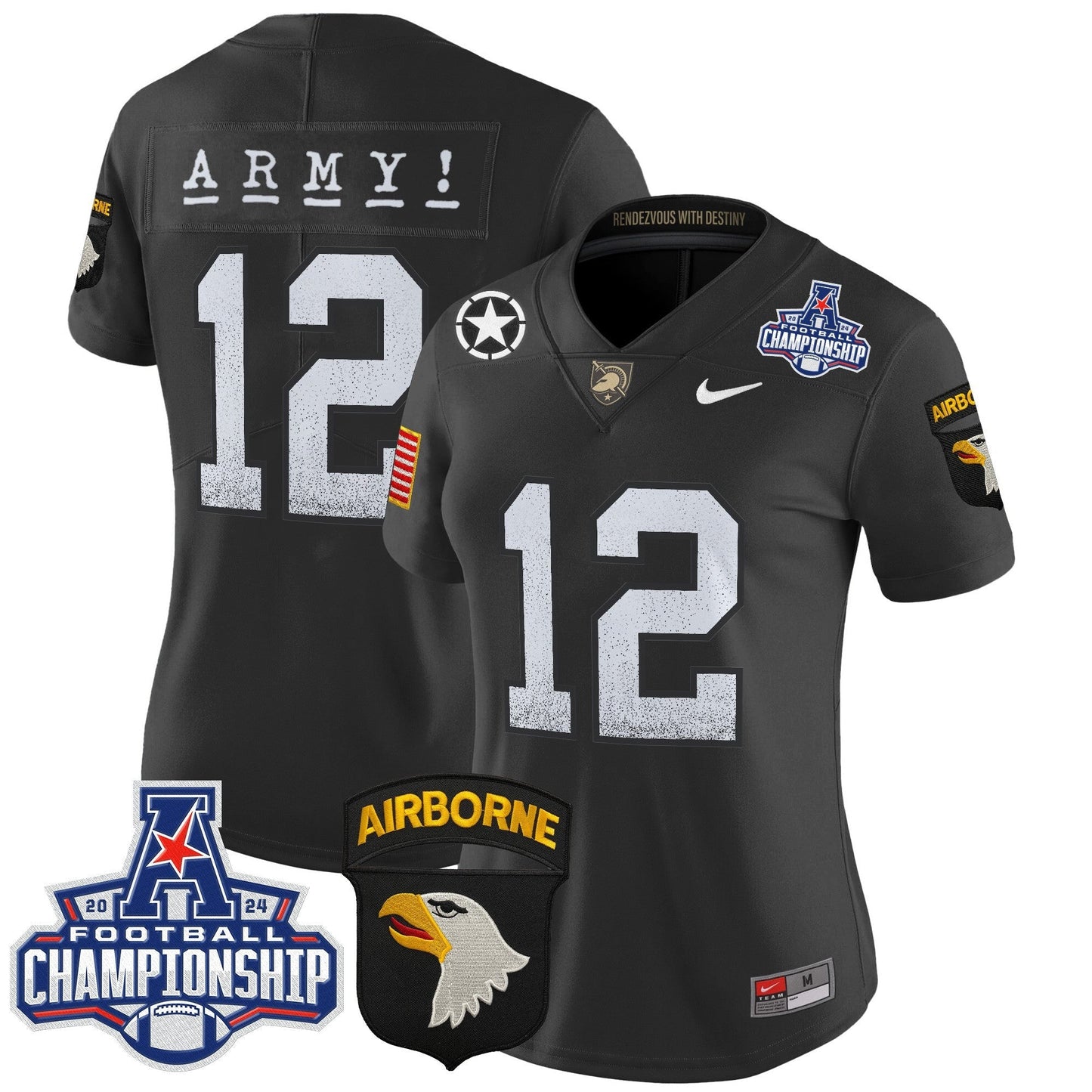 Women's Army Black Knights 2024 AAC Championship Patch Vapor Limited Jersey - All Stitched
