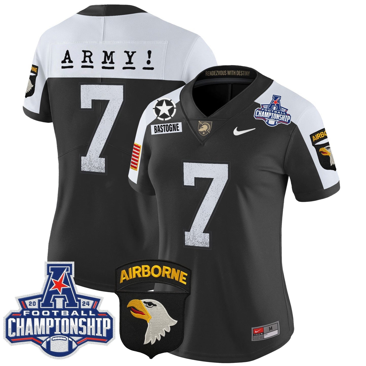 Women's Army Black Knights 2024 AAC Championship Patch Vapor Limited Jersey - All Stitched
