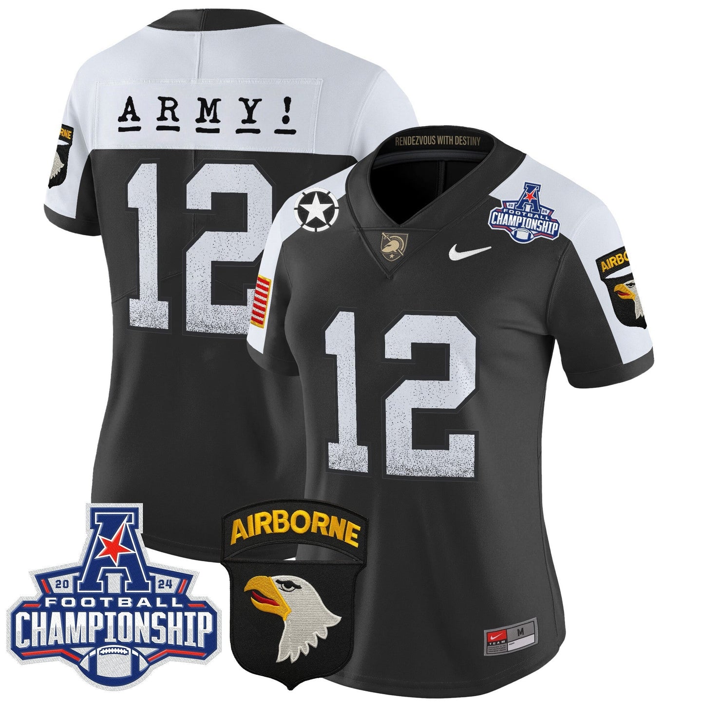 Women's Army Black Knights 2024 AAC Championship Patch Vapor Limited Jersey - All Stitched