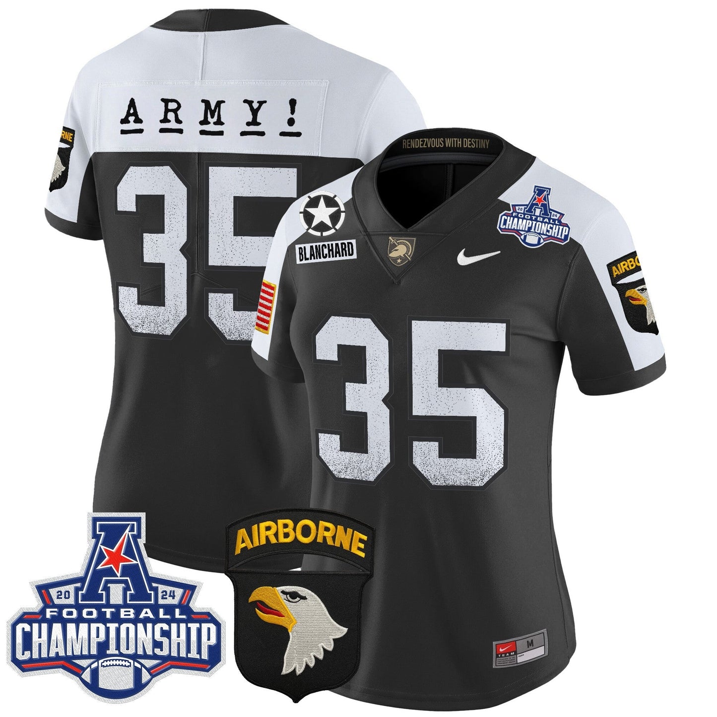 Women's Army Black Knights 2024 AAC Championship Patch Vapor Limited Jersey - All Stitched