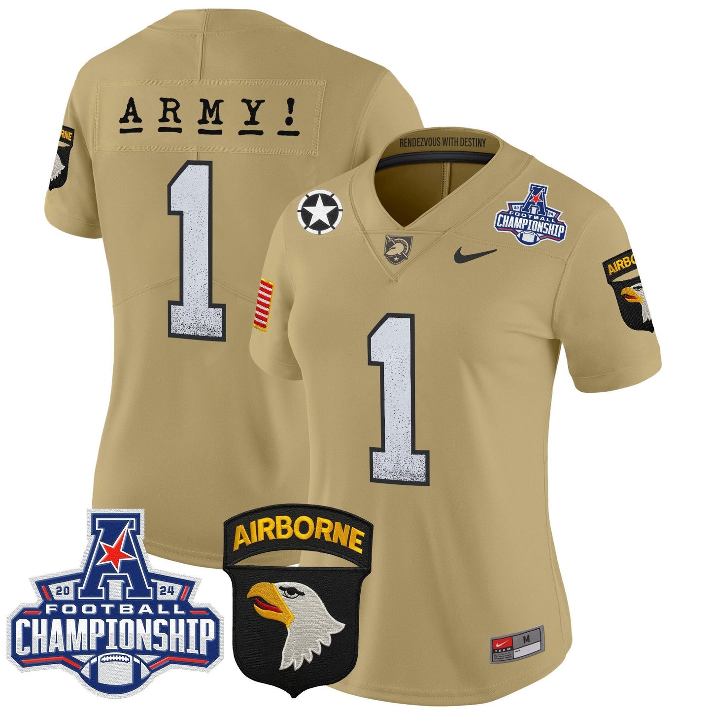 Women's Army Black Knights 2024 AAC Championship Patch Vapor Limited Jersey - All Stitched